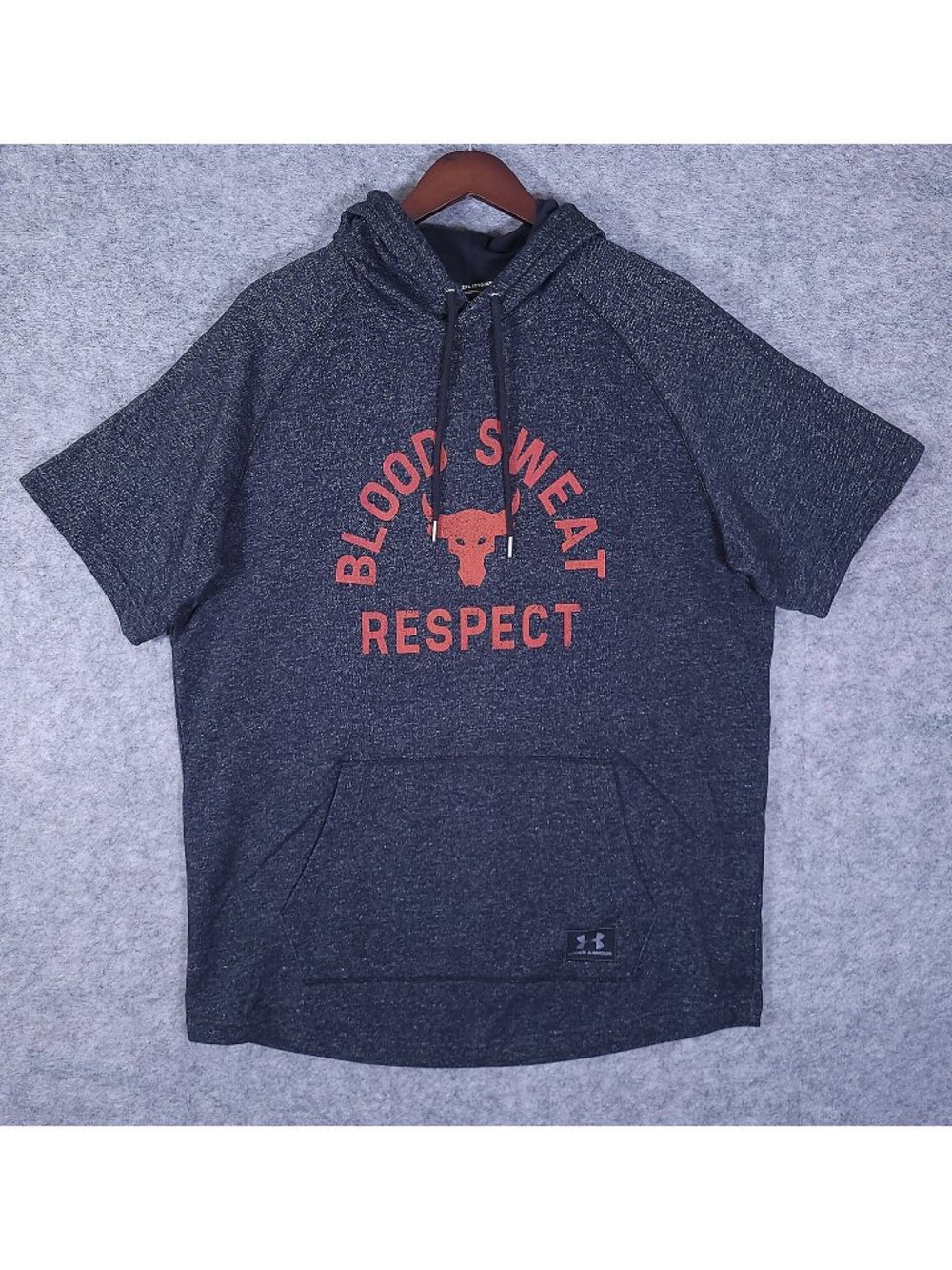 Under Armour Project Rock Blood Sweat Respect SS Hoodie 2XL Gray Gym Workout